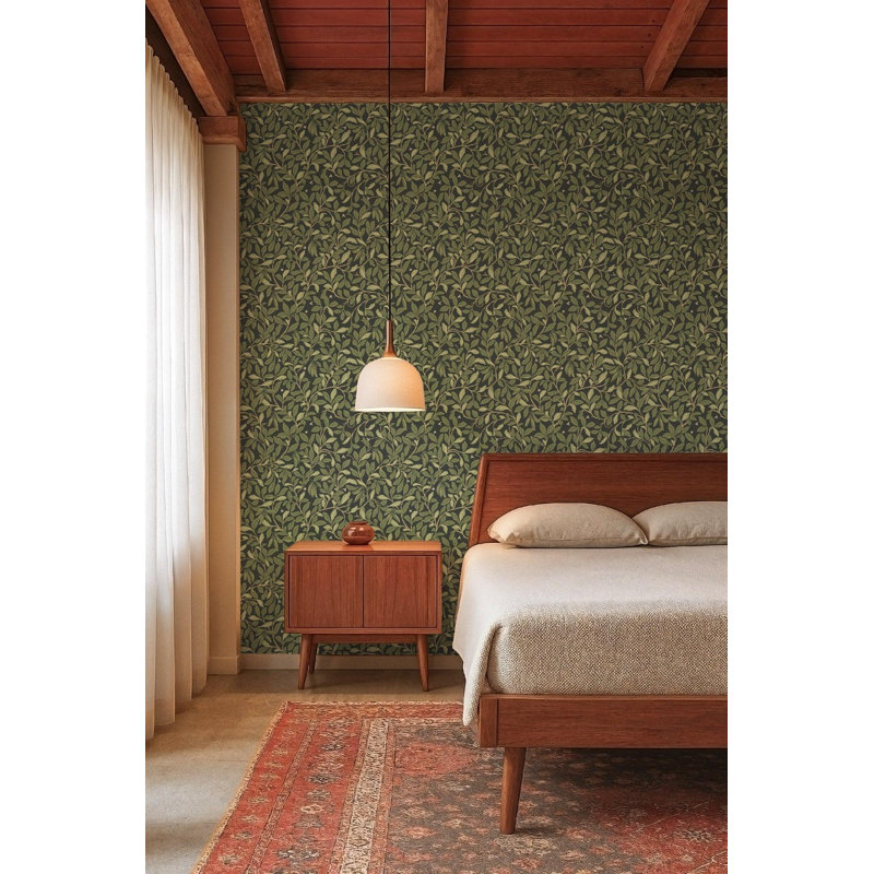 Leaf and Pod - Wallpaper, Midnight, Premium Paper