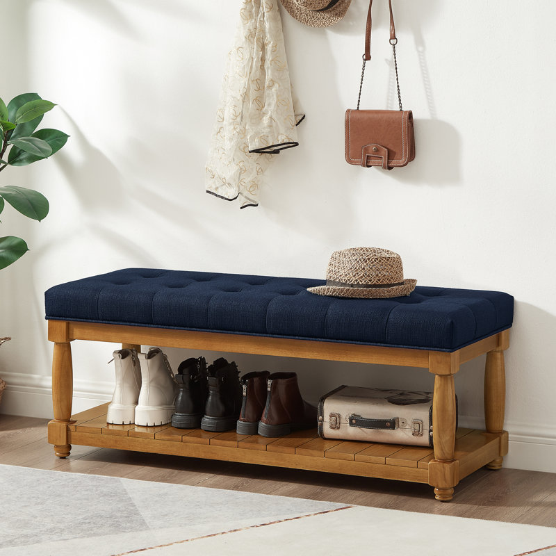 Bancs de rangement, structure en bois de lin bleu marine, décor rustique moderne pour la maison