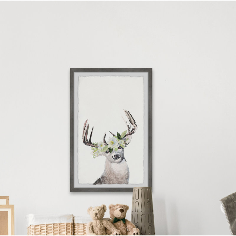 «Moor» Floral Crowned Reindeer, reproduction encadrée, H 24 po x l 16 po x P 1,5 po