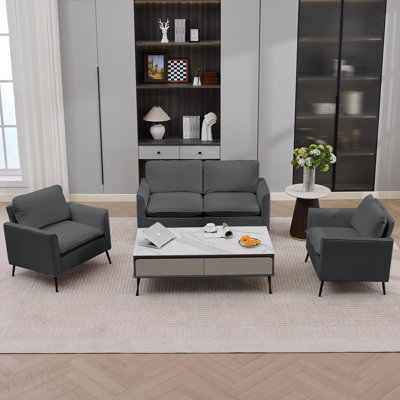 Ts Cat Paw Leather Upholstered Sofa Loveseat ,Nordic Retro Light Luxury Living Room Balcony Bedroom Single Casual Sofa Chair Double Sofa + Two Pack Combination(Gray)