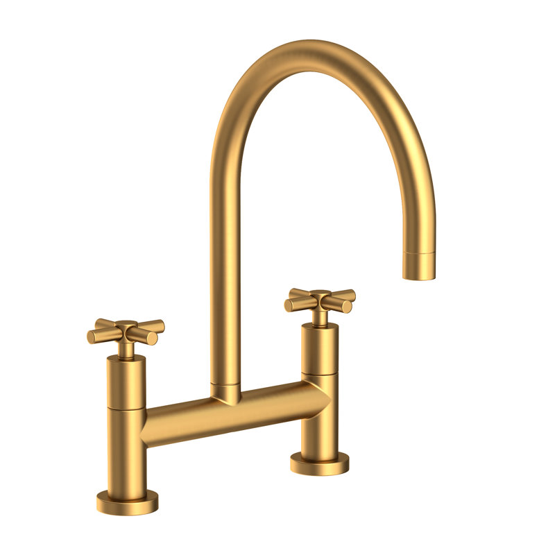 East Linear Kitchen Bridge Faucet, Satin Bronze, Knob/Cross handle