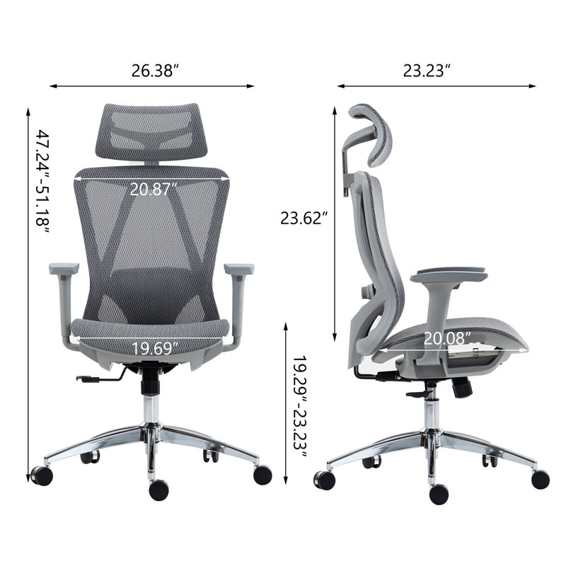 Chaise de bureau haut dossier en filet: 8360HW-BK, Gris, Gris
