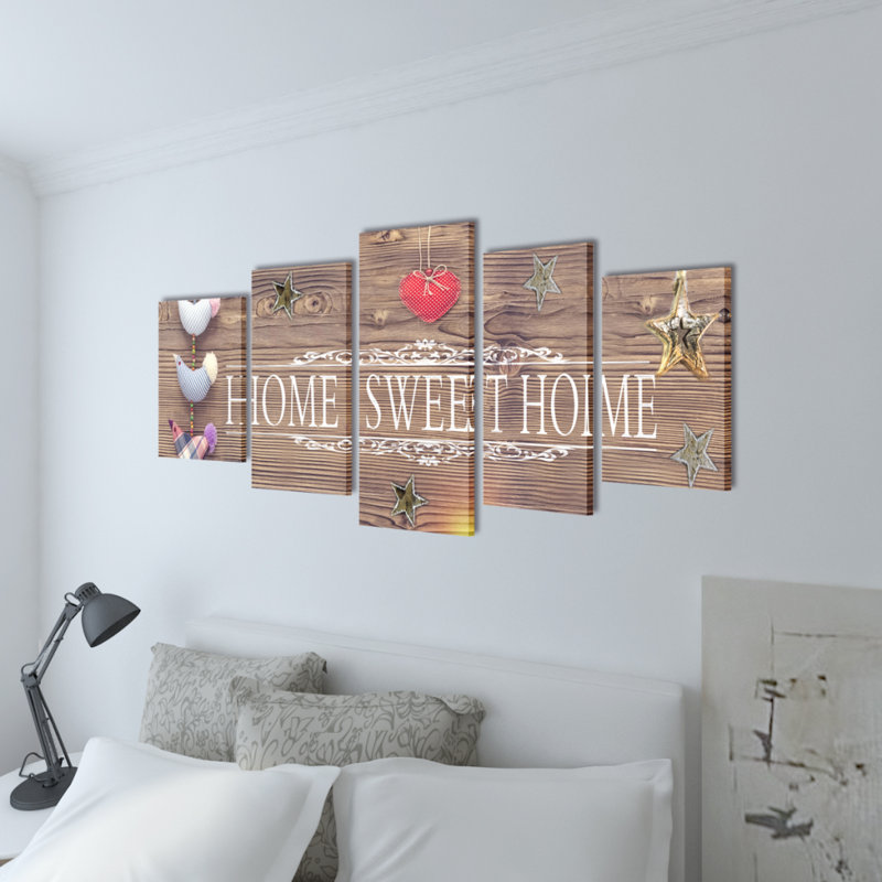 Home Sweet Home - 5 Piece No Frame Print on Canvas, 50cm H x 100cm W x 1.8cm D