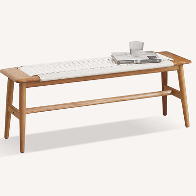 Banc de salle à manger en bois de chêne naturel tissé pour salle à manger, chambre à coucher et salle de bain