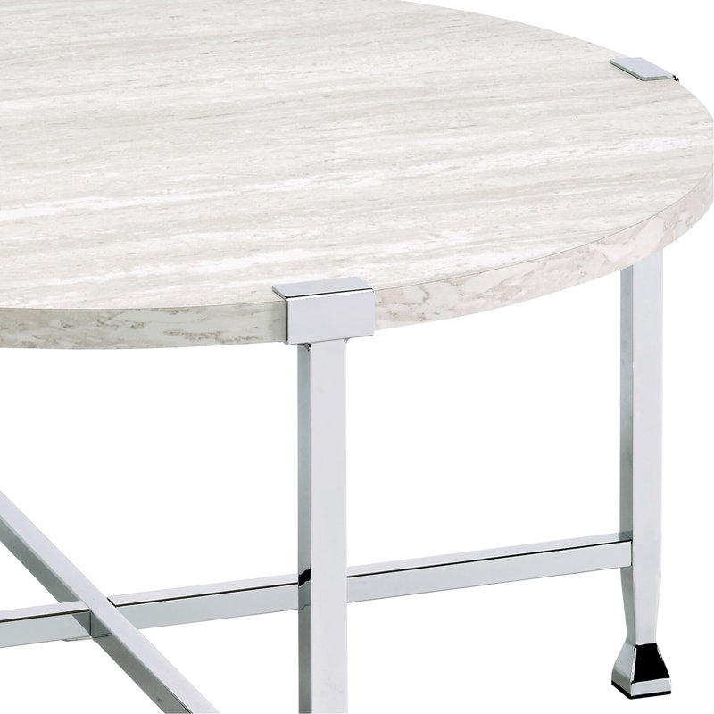Chêne blanc et table basse ronde - sensation de décor industriel ajoutée