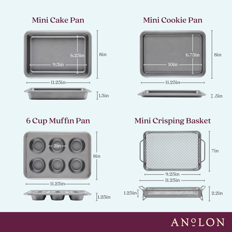 Anolon Advanced Bakeware Nonstick Toaster Oven Pan Set, 4 Piece, Gray