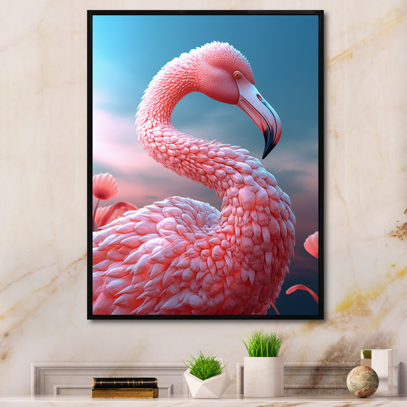 «Pink Flamino», photographie sur toile encadrée, H 32 po x l 24 po x P 1 po, Cadre flottant noir