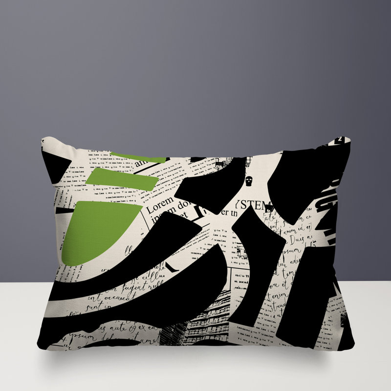 Oreiller rectangulaire réversible intérieur / extérieur Kaya, Chartreuse / noir / blanc cassé, H 14 po x l 20 po