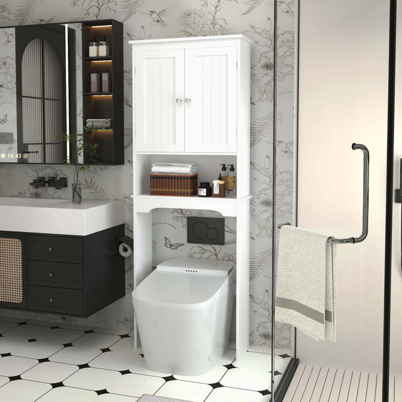 White 3 Tier Wall Mount Over Toilet Storage Cabinet, Single Door Adjustable Shelf Household Cabinet