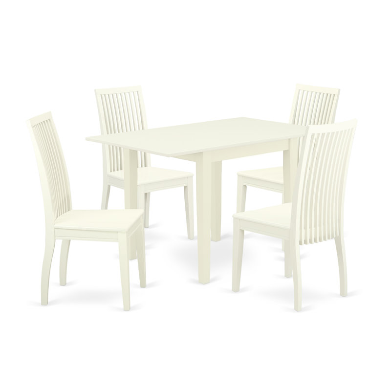 Ensemble de table de salle à manger 5 pièces comprenant une table rectangulaire avec Dropleaf et 4 chaises en bois, lin blanc