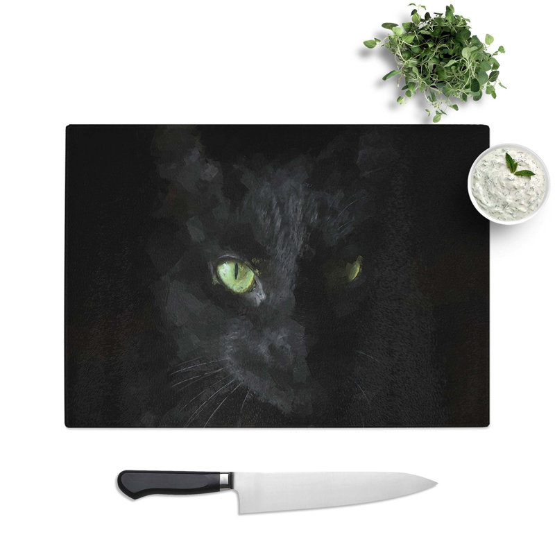 Tempered Glass Cat with Eyes Chopping Board, 28.5 cm W x 20 cm L