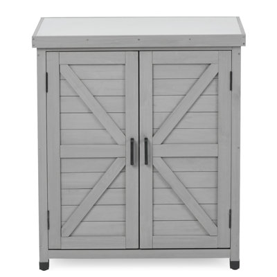 Outdoor Cedar Wood Potting Bench with Storage Cabinet and Metal Top