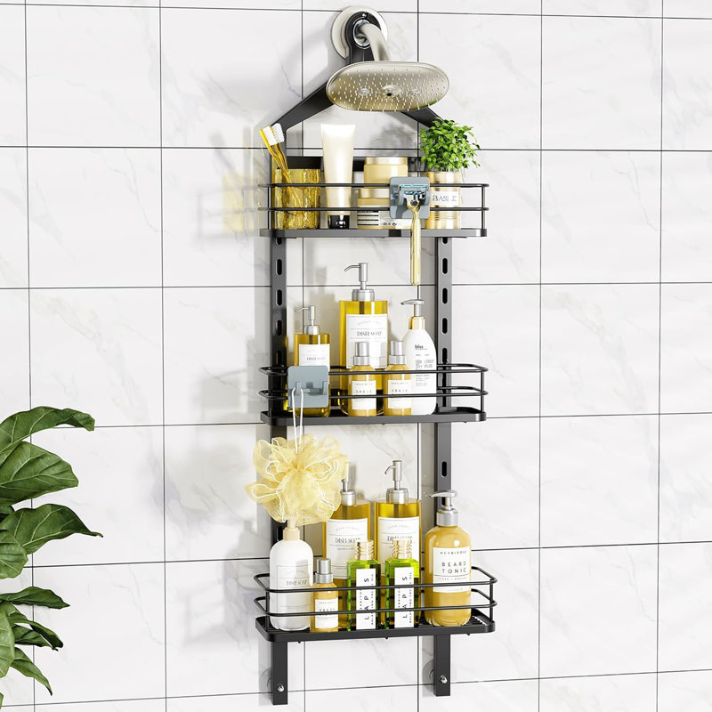 Capacité maximale et suspension stable, hauteur de 3 niveaux - panier de douche réglable, Noir