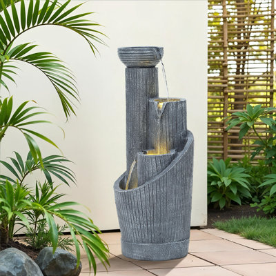Handcrafted Outdoor Weather Resistant Floor Fountain with Lights