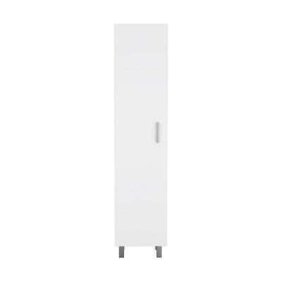 Vintro Storage Cabinet, Broom Hangers, Metal Handle -White