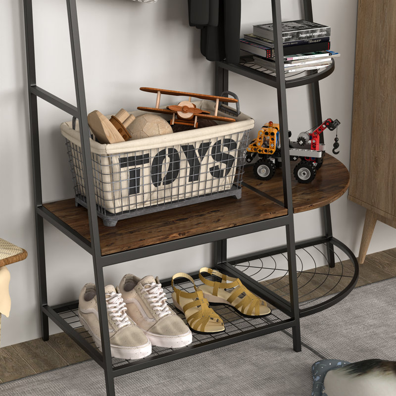 Jobari Hall Tree 41'' Wide with Shoe Storage, Dark Brown