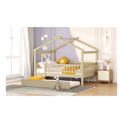 Lit double en bois avec lit gigogne simple