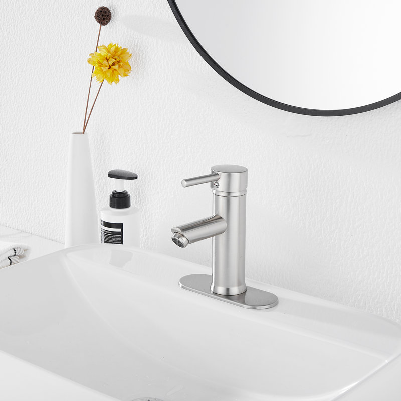 Robinet de lavabo pour salle de bain à une poignée, Nickel brossé