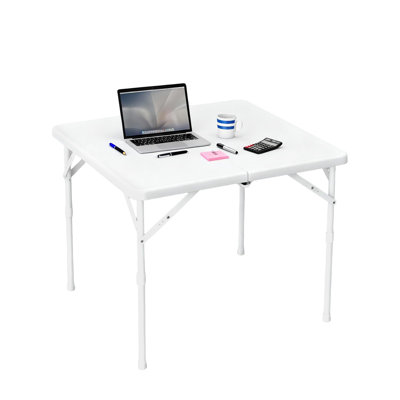 34" Square Folding Table, Portable Fold-in-Half Card Table with Metal Frame, Heavy Duty Multi-Functional Desk for Outdoor Dining & Patio