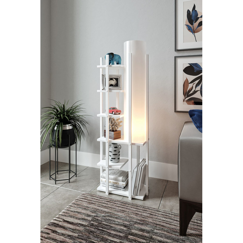 Modern Floor Lamp with On/Off Switch, White Fabric Cap, 53.1 x 9.8 x 53.1 inches | Durable Particle Board & MDF Construction | E27 Socket (Max 60W) | Elegant Design for Living Room & Bedroom Lighting
