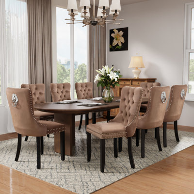 Modern Velvet Tufted Solid Wood Kitchen Chairs Upholstered Dining Chairs Set of 8