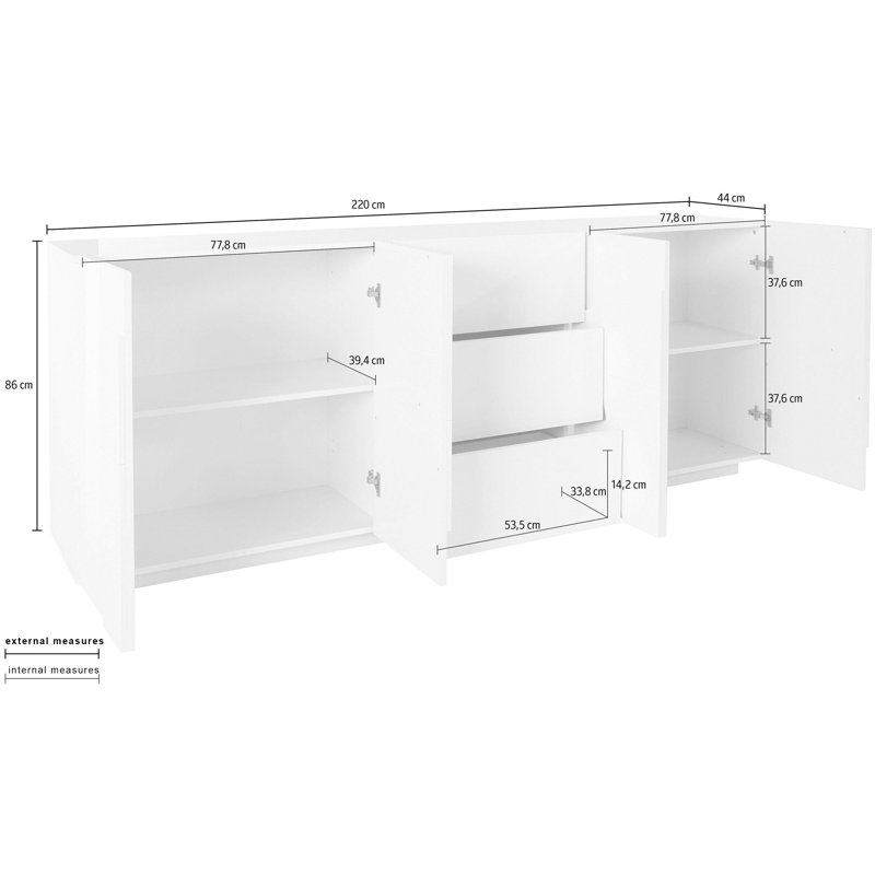 Longford 220cm Sideboard, Grey