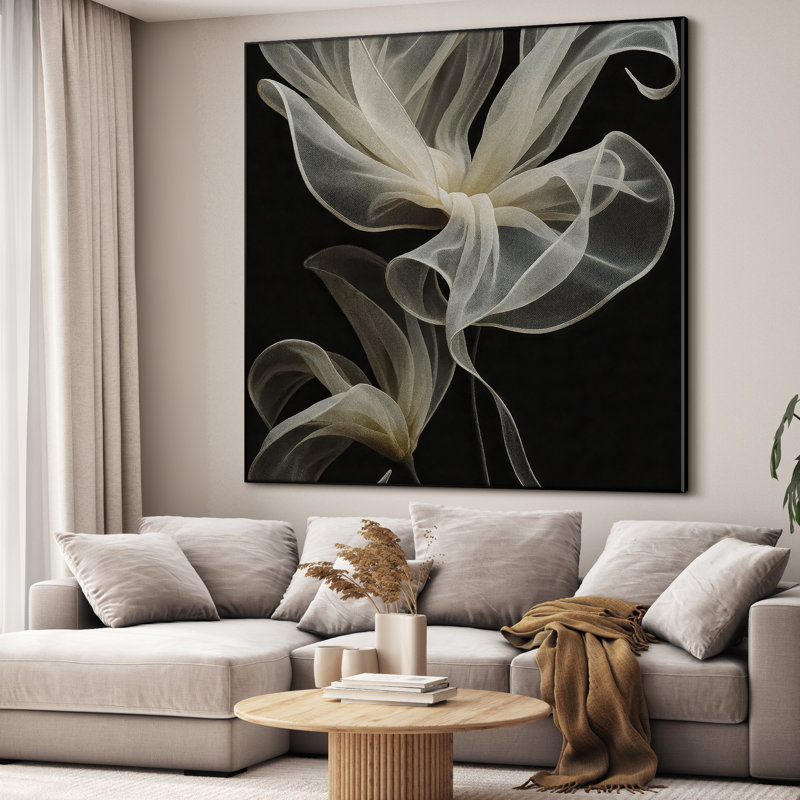 Très grande reproduction d'art sur toile - Abstrait floral moderne, art botanique, décoration pour le salon ou la chambre à coucher - «Assemblage requis du cadre (cadre non fini)»