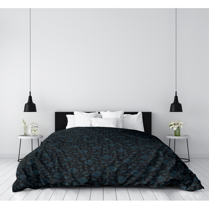 Housse de couette, Housse de couette pour très grand lit, Noir/bleu, Polyester brossé