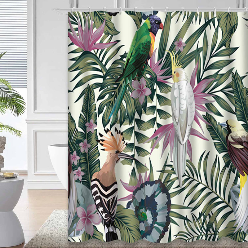 Rideau de douche à 12 crochets Tropical Parrot Jungle, L 72 po x l 84 po