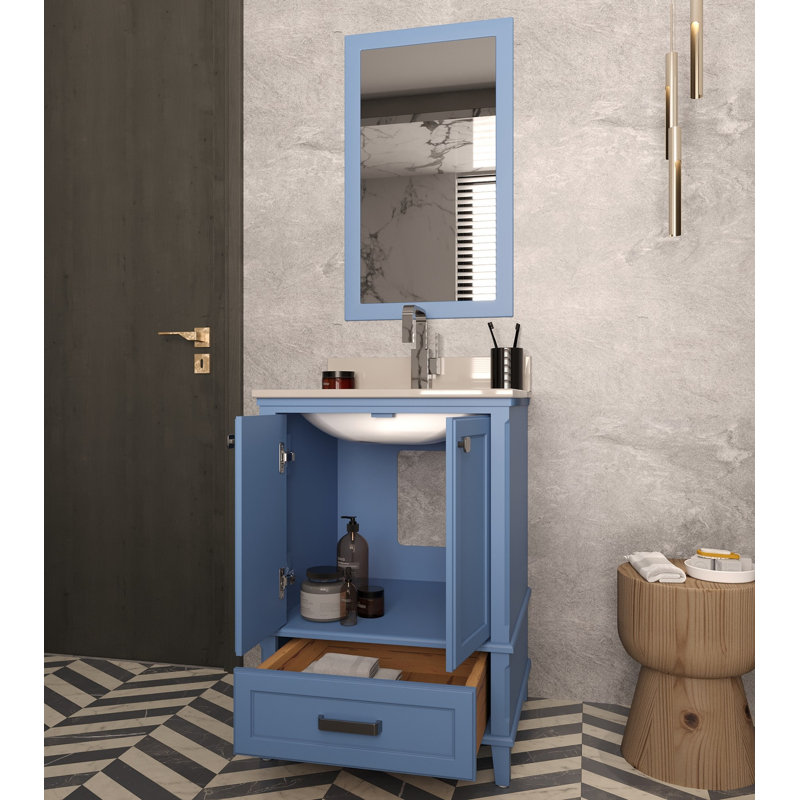 Ensemble de meuble-lavabo simple 23,6 po avec miroir Chakib, Bleu