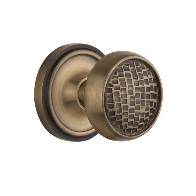 Classic Rosette with Craftsman Door Knob, Antique Brass, 2.375"