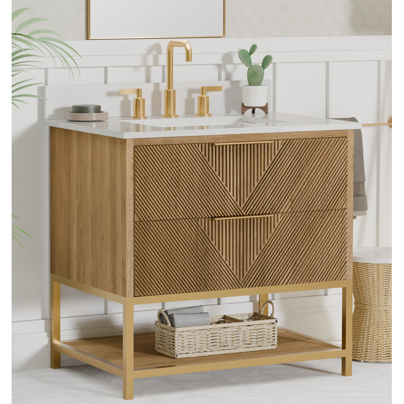 Meuble-lavabo simple 30 po avec comptoir en quartz blanc pur pré-assemblé Waymart