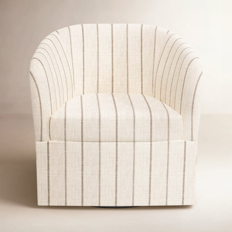 Lesia Upholstered Swivel Barrel Chair, Fritz Charcoal Stripe