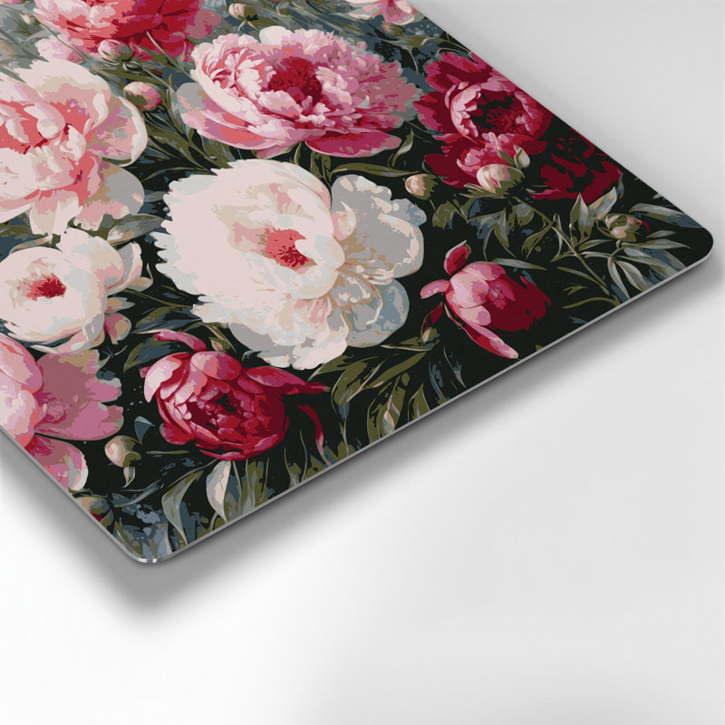 Art mural en métal beige pivoines botaniques, H 16 po x l 16 po