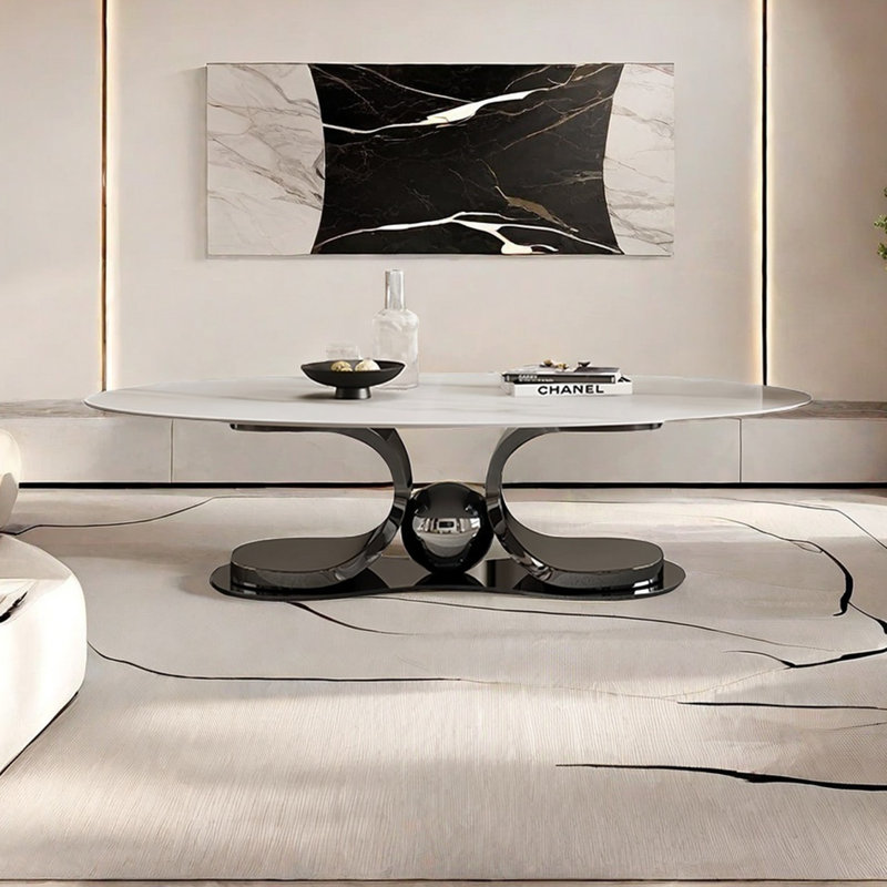 Table basse moderne simple ovale, H 15,7 po x L 55,1 po x l 27,6 po, Titane noir