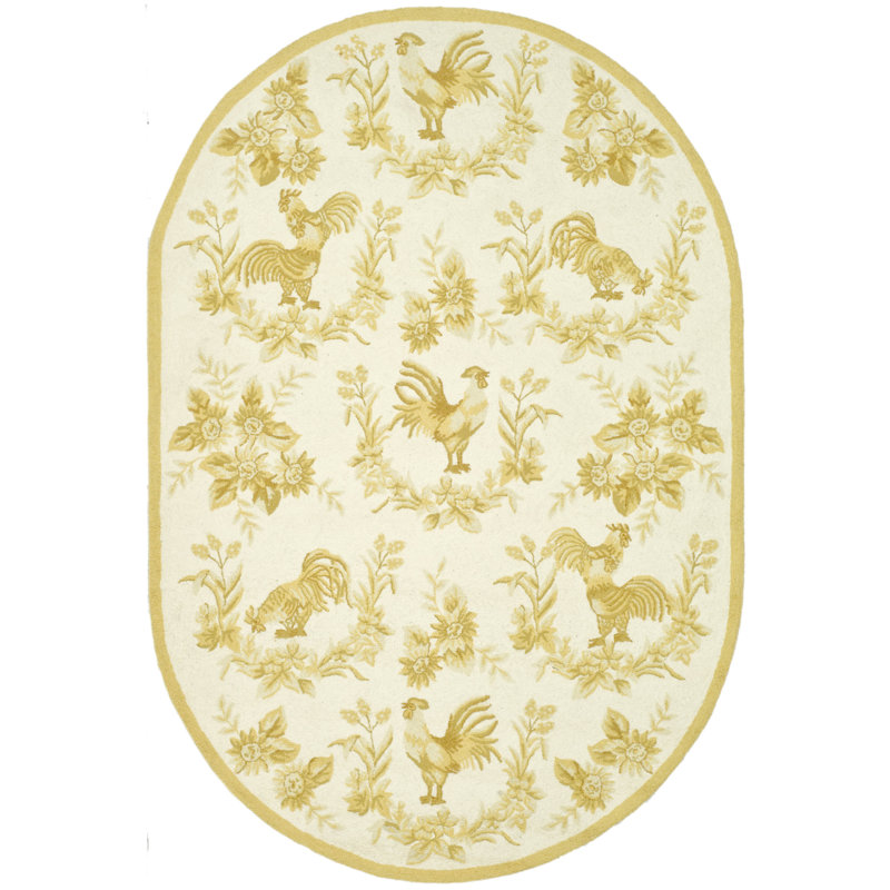 Kinchen Hand Hooked Wool Pile Abstract Rug, Oval 4'6" x 6'6"