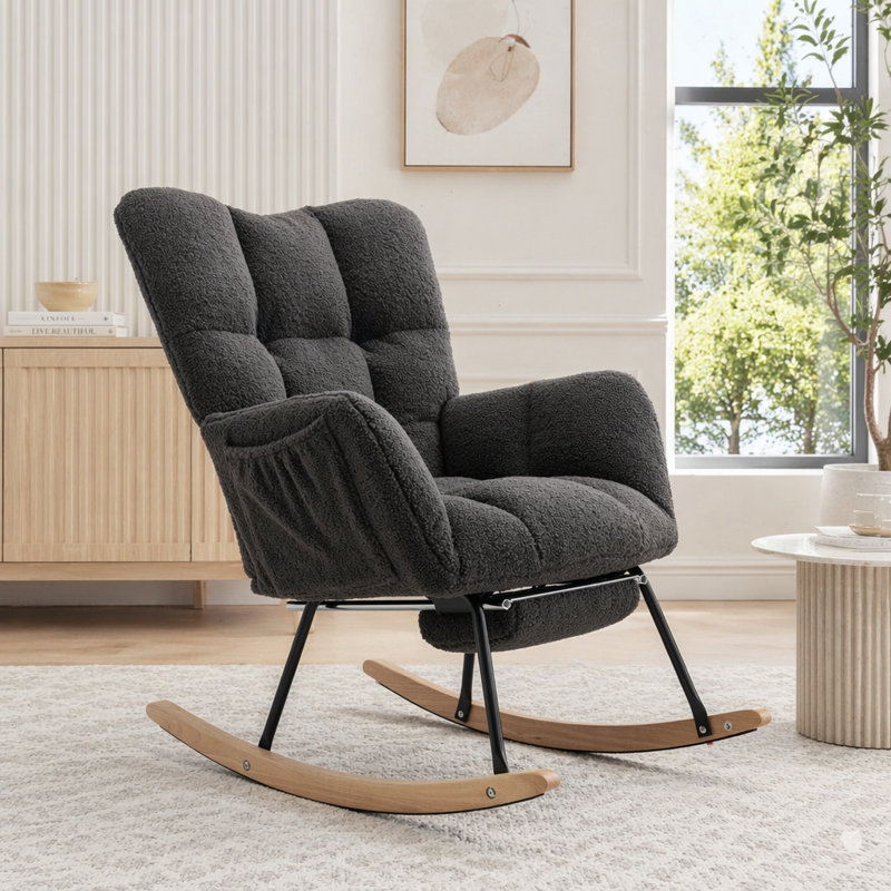Chaise berçante Teddy, Gris foncé - Repose-pieds