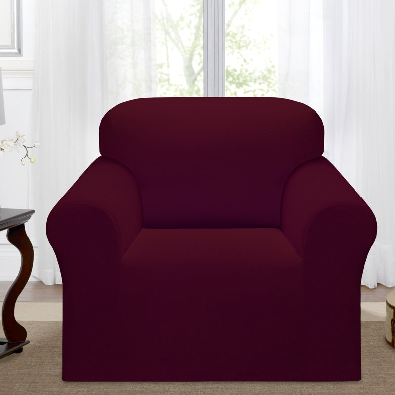 Burgundy Polyester Blend Stretch Armchair Slipcover