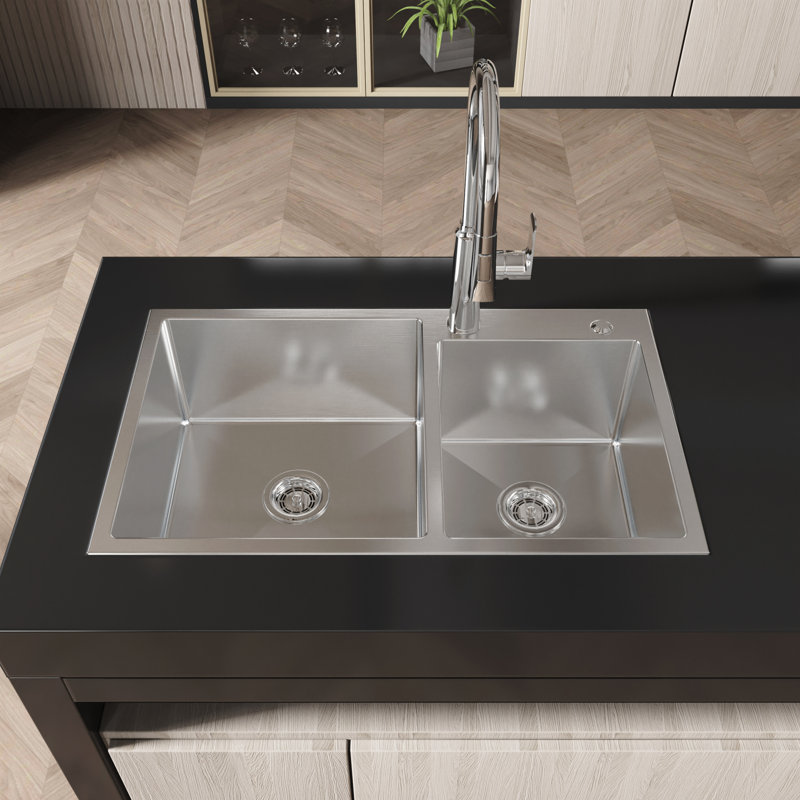 Commode de cuisine moderne à double cuve en acier inoxydable