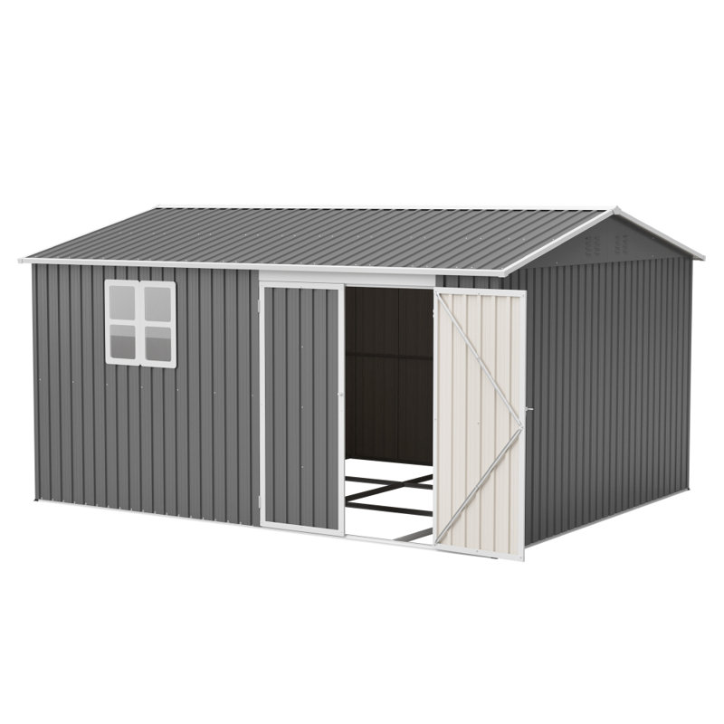 [12x10 FT] Heavy Duty Outdoor Metal Storage Shed with Windows, Lock, 4 Air Vents & Floor Frame