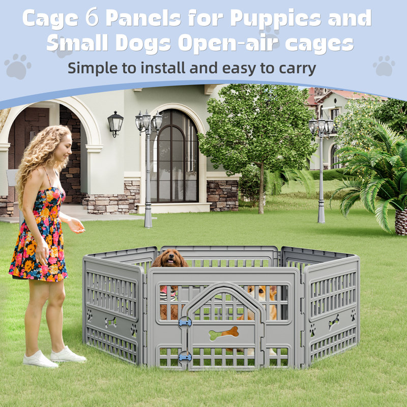 Clôture pliante 6 panneaux pour chiots avec coins arrondis de sécurité