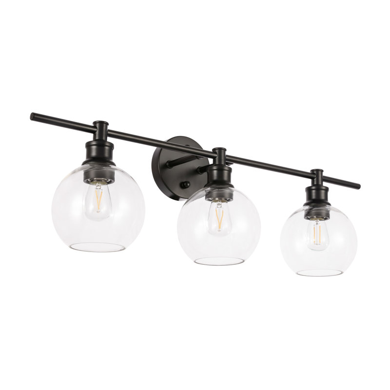 Drinkard Glass Metal Vanity Light, Clear, Black, 4 Lights