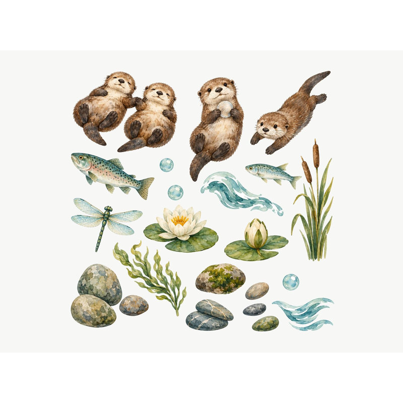 Otter River Wall Decals, Set of 22 Peel and Stick Nursery Wall Stickers, Satin Finish Removable Kids Room Wall Art, 20"W x 20"H (50 x 50 cm)