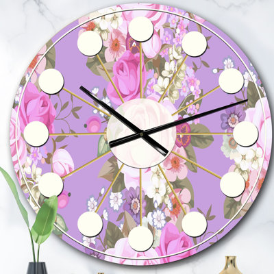 pattern with country roses - Mid-Century Modern wall clock