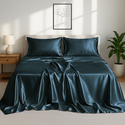 Lux Decor 4-Piece Satin Sheets 100% Polyester Luxury Silky Soft Woven Fabric Deep Pocket Fitted Sheet