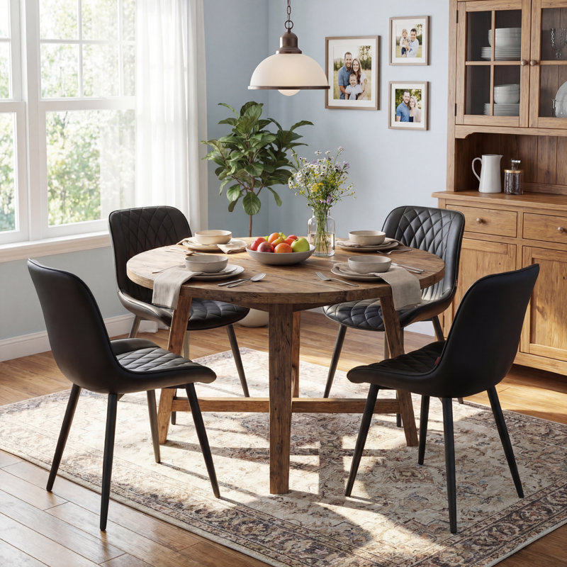 Modern Dining Chairs Faux Leather Upholstered Kitchen Chairs Side Chair With Metal Legs, Black