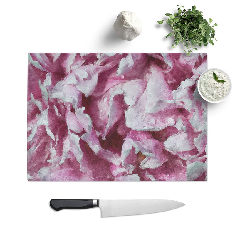 Tempered Glass Beautiful Pink Carnation Petals Chopping Board, 28.5 cm x 39 cm