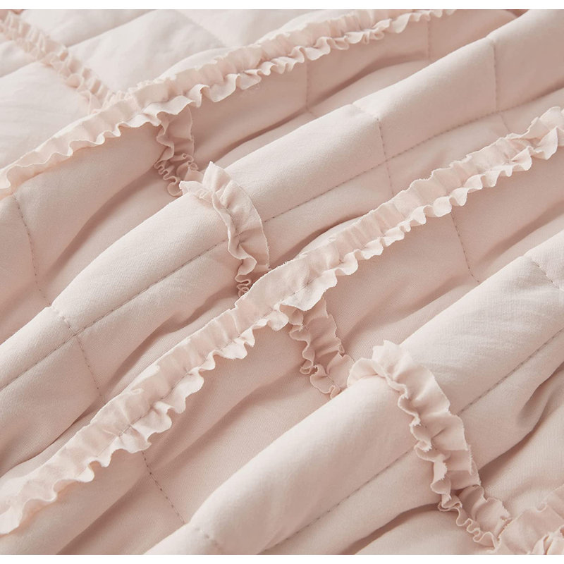 Diamond Ruffle Microfiber Quilt Set, Blush, Queen Quilt + 2 Standard Shams