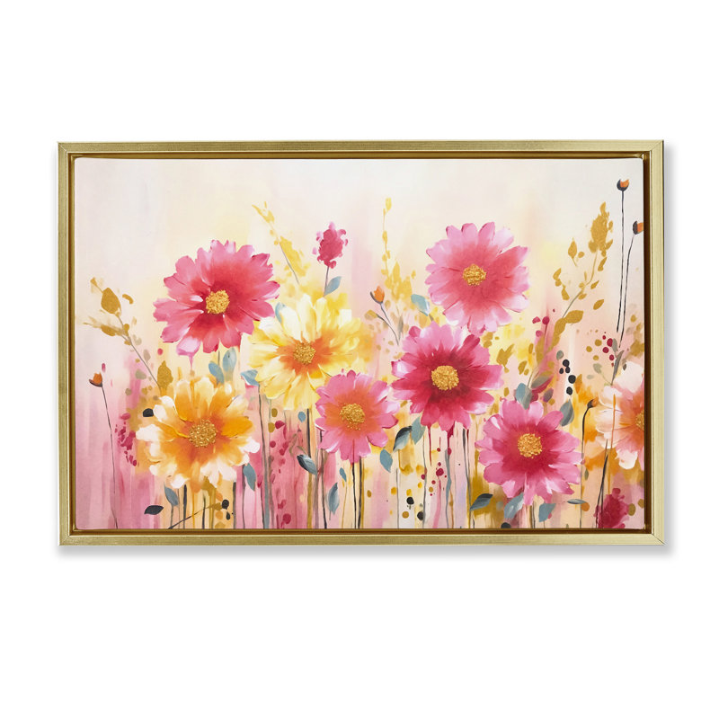 Cadre flottant Blush Blooming Whimsy, design par Andrea Haase, H 17 po x l 25 po, Cadre flottant métallique doré