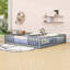 Space-Saving Double Twin Wood Floor Bed With Integrated Guardrails-716923043